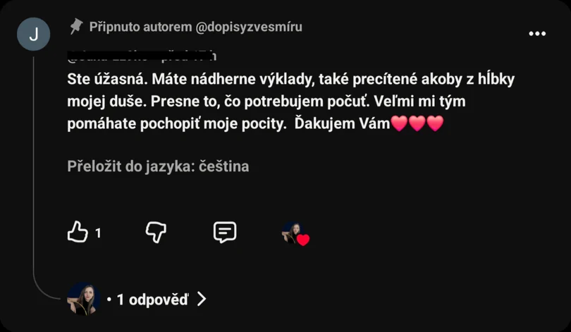 Komentář: Ste úžasná, máte nádherné výklady